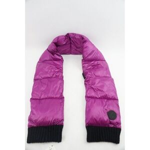 NWT DKNY Womens Quilted Puffer Scarf Purple Knit Trim Logo Detail